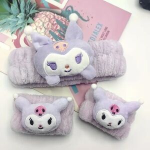 Kuromi Purple Plush Headband and Wristbands Set. Stocking stuffers.